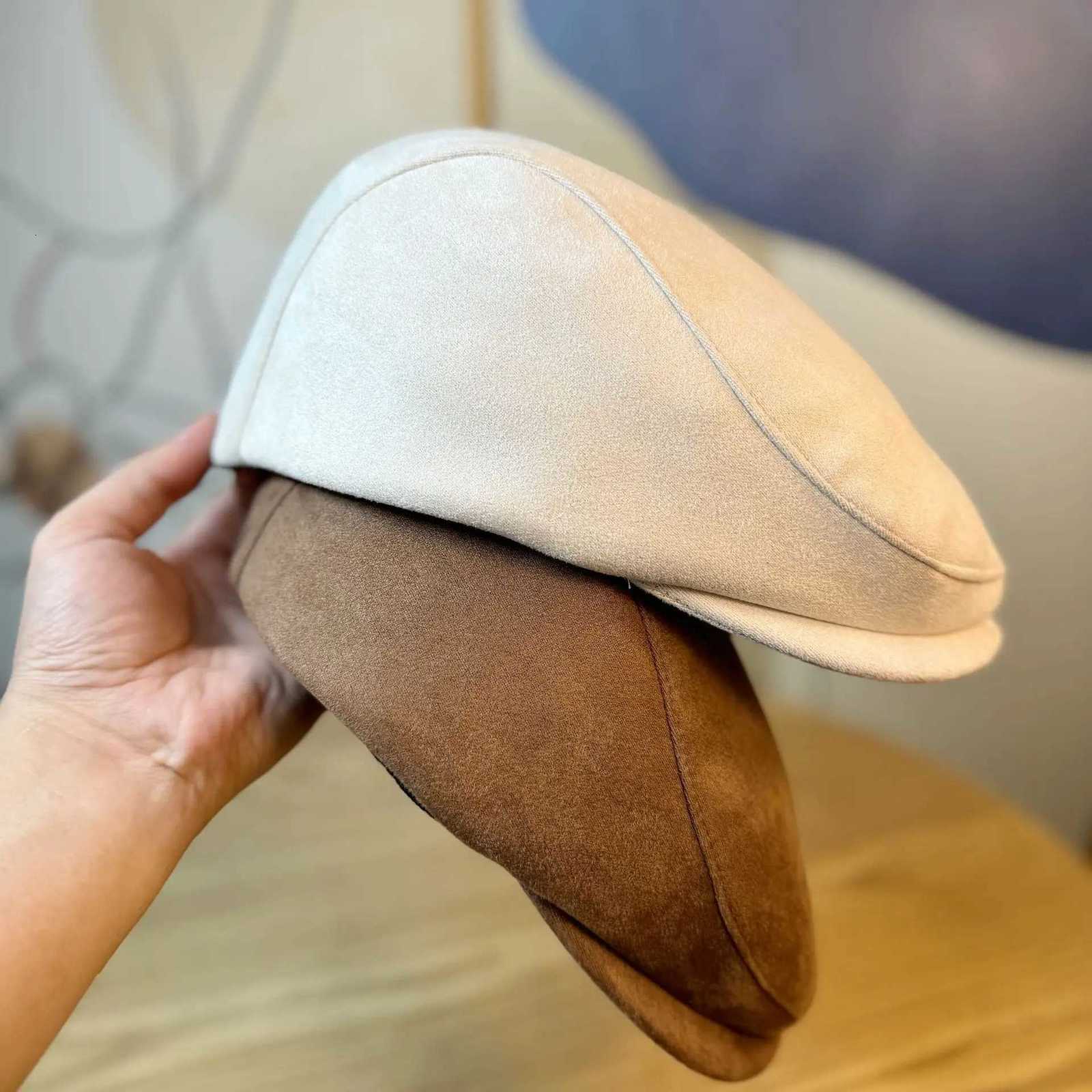 New Unisex Autumn Hat Suede Faux Leather Solid Color Beret For Women Vintage Warm Visor Winter For Men Outdoor Gift XJ250807