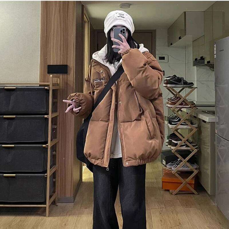 Designer Clothing 2025 New Arrival Women Parkas Winter Hooded American Vintage Cotton-Padded Coats Couple Y2k Loose Casual Female Short Jacket