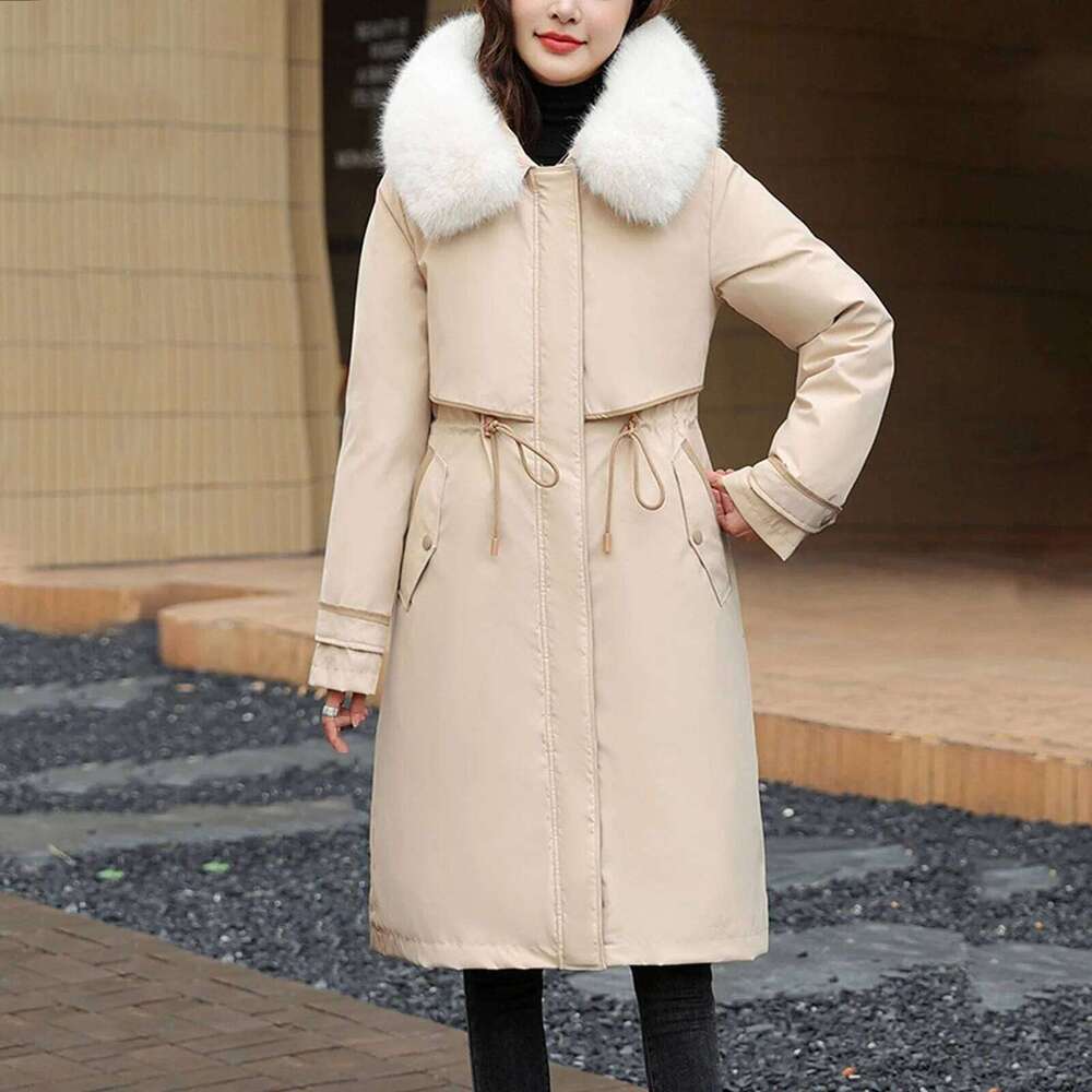 Designer Clothing 2025 Korean Style Women's Mid Length Jacket Hoodie Fit Women Jackets Winter Mid-Length Office Cotton Coats Warm Fleece Parkas