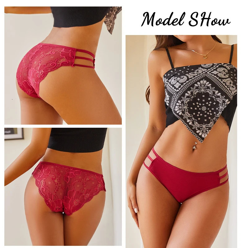 3PCSet Women Sexy Lace Panties Low Rise Hollow Out Briefs Floral Transparent Underwear for Feamale Elastic Straps Soft Lingerie 250807