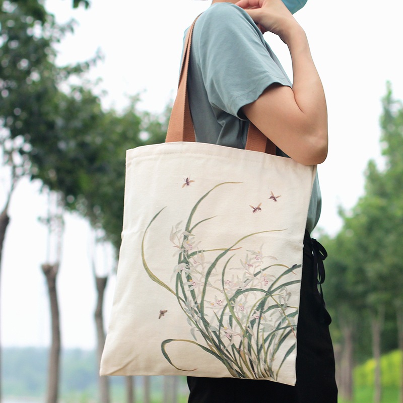 Vintage Landscape Shoulder Shopper Bag Barcelona Santorini Positano Women Shopping Bags Double Print Lady Canvas Handbags Tote