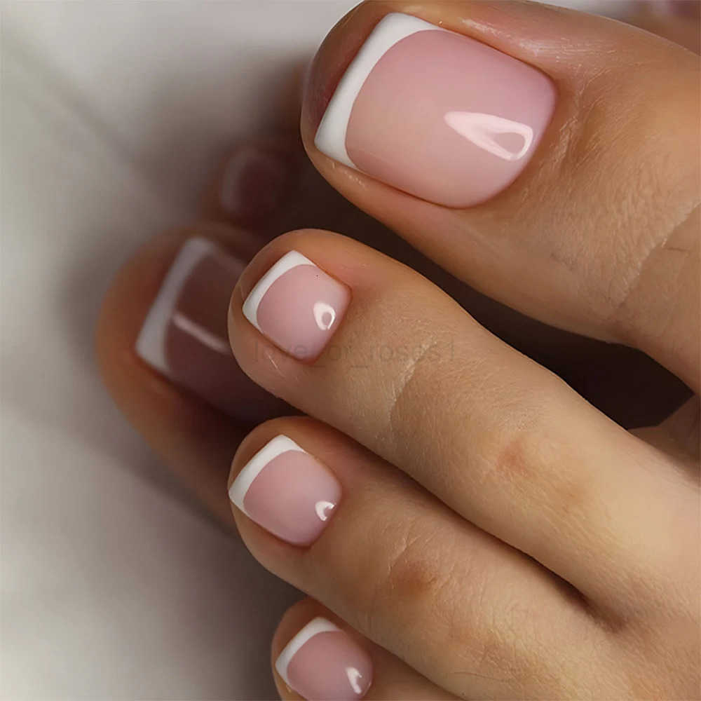 24 Pcs French Design Fake Toe Nails Press on Toe Nails Summer False Nails Acrylic Reusable Toe Nails Decorated Nails With Tool Kit Z250807