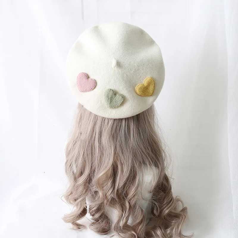Cute Girls Kaii Little Beret Sweet Lolita Purple Ear Beanies Hat Handmade Wool Felt Women Beret Wholesale XJ250807