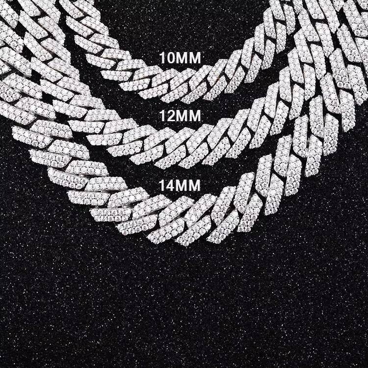 Fashion Design 10mm Wide 2Rows Moissanite Diamond Silver Cuban Link Necklace/bracelet Chain for Rapper Hiphop Jewelry