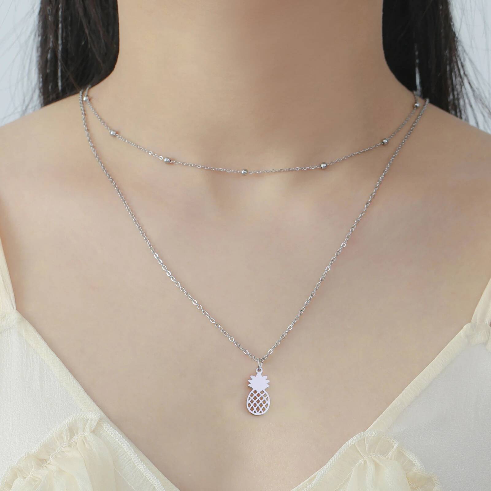 Dreamtimes Minimalist Pineapple Necklace for Women Man Charms Fruit Statement Cactus Stainless Steel Pendant Gifts Wholesale Jewelry for Women