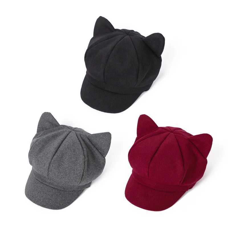 ute Cat Ears Hat Women Beret Hat Spring Autumn Retro Octagonal C Fashion Vintage Beret Hat Women Ladies Girl Hats XJ250807