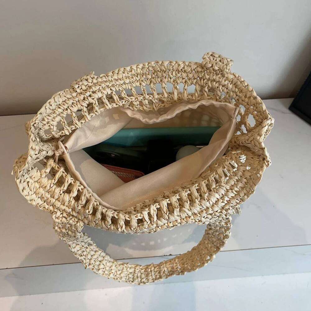 Women's Woven Straw Shoulder Bag - Breathable Openwork Design Lightweight Drawstring Summer Beach Tote For Vacation & Daily Use