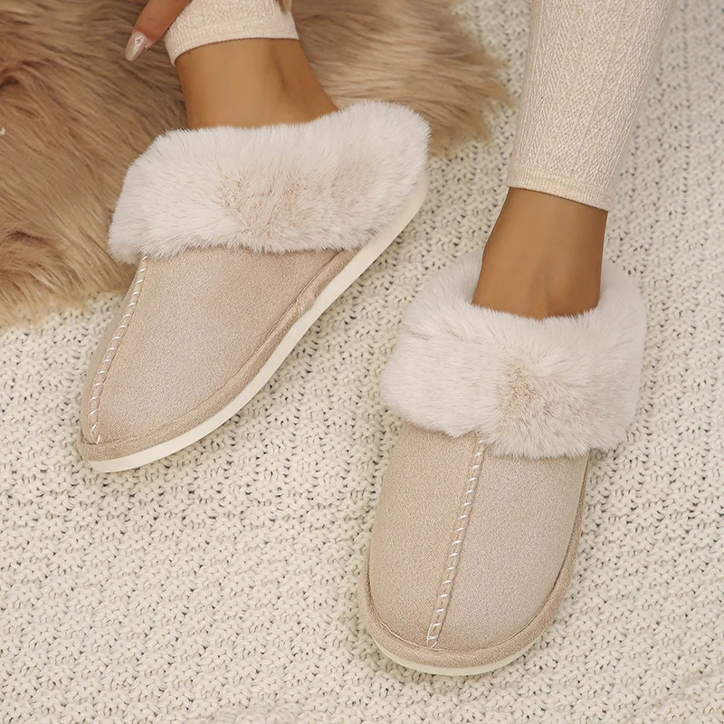 Closed Toe Warm Cotton Slippers Women Faux Fur Thicken Plush Winter Home Shoes Woman Lightweight Casual Indoor Slides Female 250805