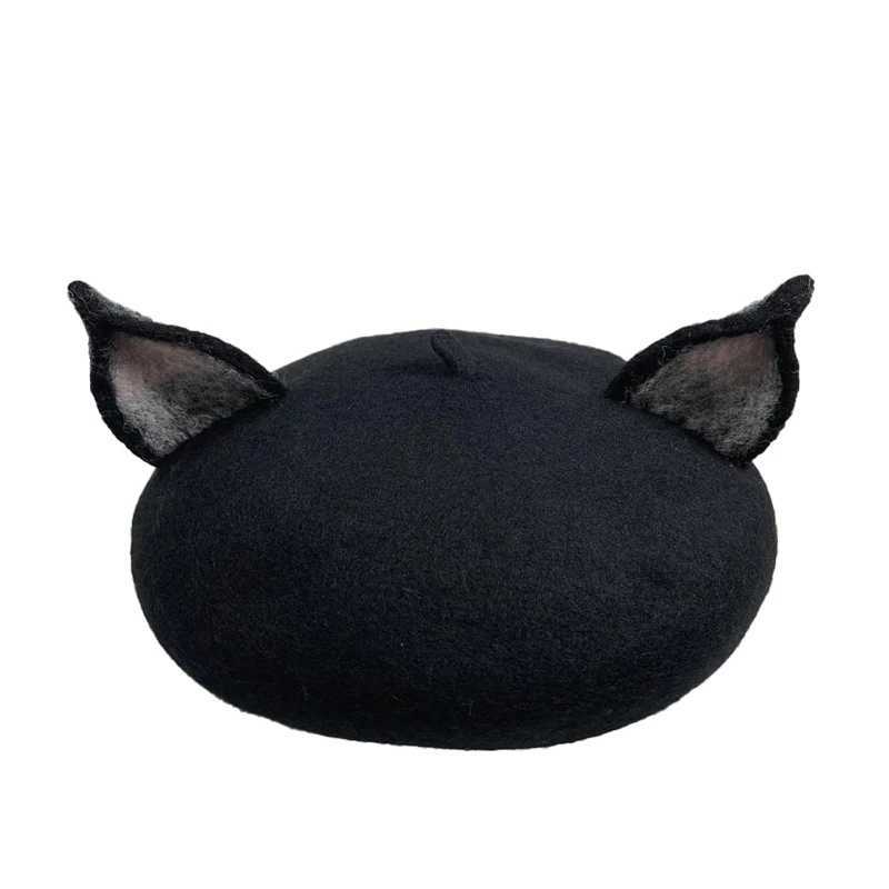 Child Women Handmade Cute Elk Horn Ear Family Beret Hat Deer Antlers Kids Girls Wool Felt Painter Hat XJ250807