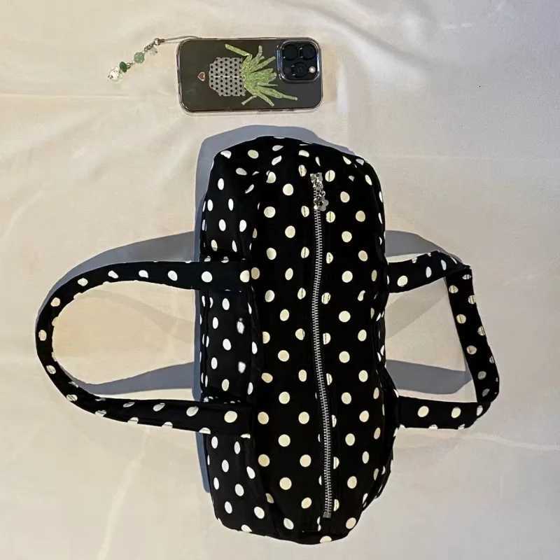 Black White Polka Dot Large Capacity Shoulder Bag Women 2025 New Korean Cute Style Underarm Bag Casual Versatile Travel Handbag Z250807