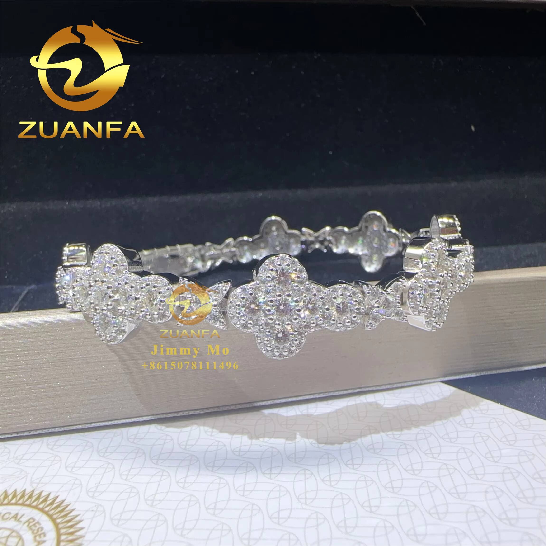 2025 Popular New Arrivals Bulk Stock 925 Silver Iced Out Hip Hop Jewelry VVS1 Moissanite Diamond Cross Cuban Bracelet Men