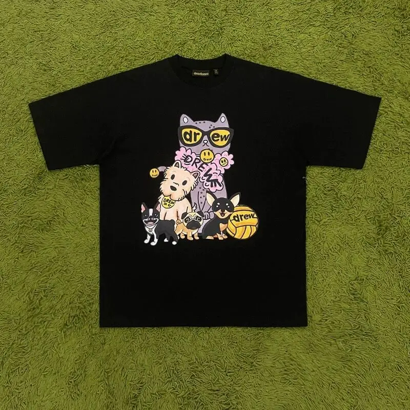 Drew House New Mens Clothing cartoon print T shirt men's and women's printed loose short sleeve T-shirt Designer luxury