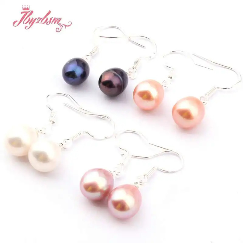 Natural Oval Freshwater White Black Purple Pink Elegant Pearl Dangle Hook Earrings 1 Pair Fashion Jewelry Party Anniversary Gift 250805