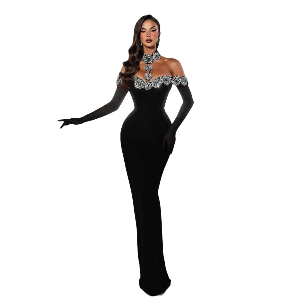 Elegant Prom Dress Mermaid Evening Dress Long-Sleeve O-Neck Straps Crystals Appliques Satin Prom Gowns Plus Size Customized vestido de novia L251770
