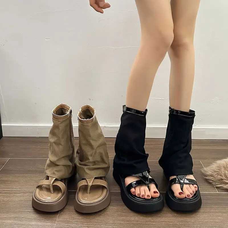 2024 Spring and Summer New Sandals Female Thick Bottom Heightening Pants Tube Boots Niche Clip - Sandal Boots Short Boots XJ250807