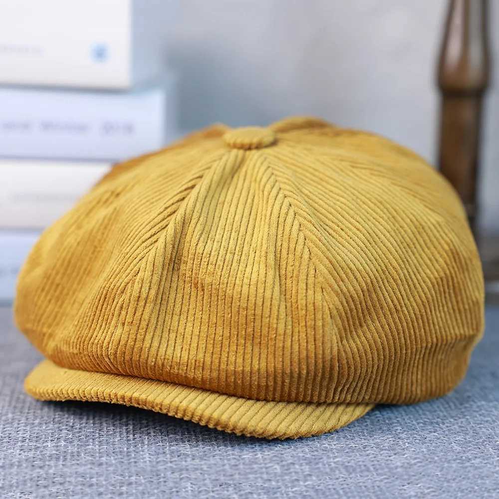 60cm Plus Size Corduroy Octagonal C Mens Trend Brand British Newsboy C Mens and Womens Vintage All-match Beret XJ250807