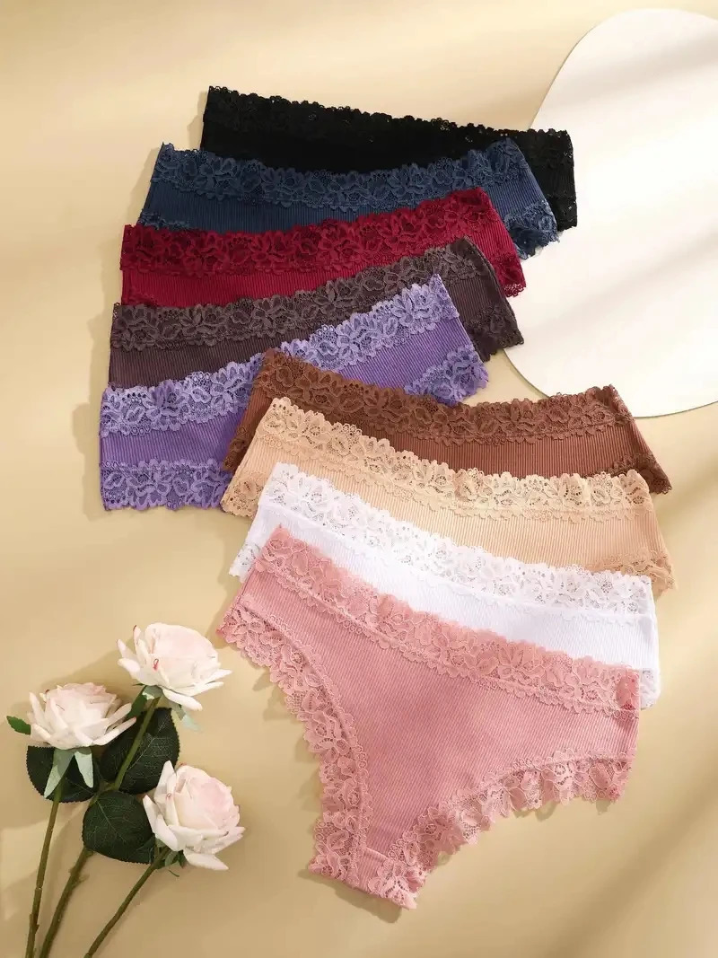 5Pcsset Women Cotton Panties Floral Lace Intimate Underwear Trendy Patchwork Briefs Female Soft Underpants Lingerie SXL 250807