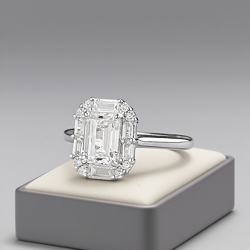 Hui Zhi Wing Jewelry New S Pure Silver Emerald Cut Small Rock Candy Daily Wear Wedding Ring