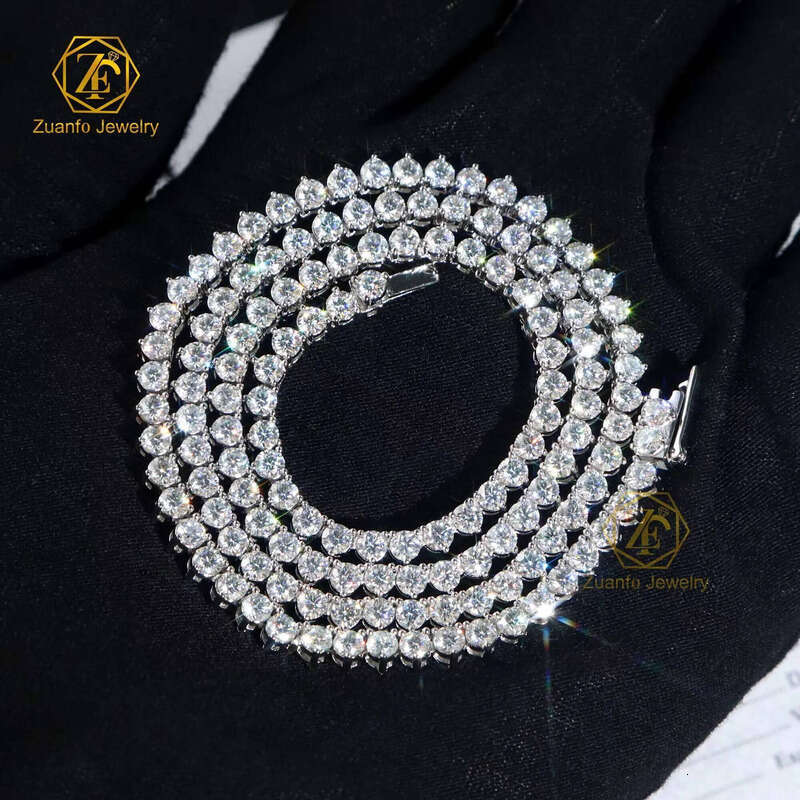 Pass Dia Test 3 Prongs Design Moissanite for Men Women Sier Hiphop Jewelry Tennis Link Chain Necklace