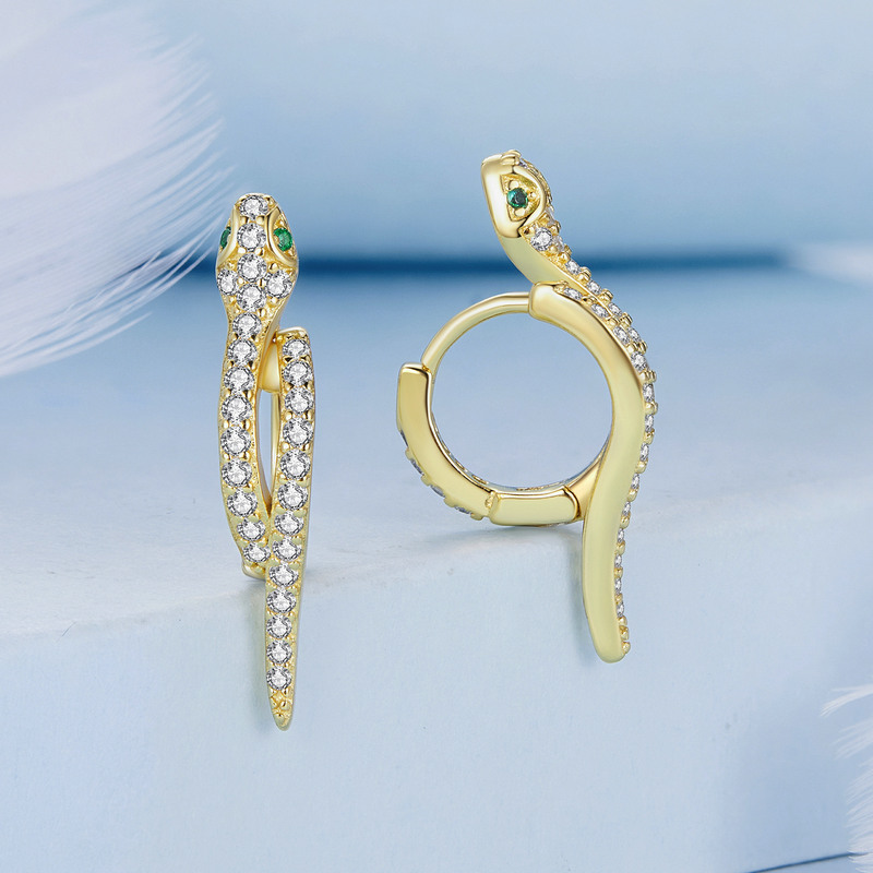 Hot-selling Pure Silver S925 Serpentine Snake Ear Stud Earrings Plated Platinum Zircon Animal Earrings BSE669 Snake Earrings Cuff