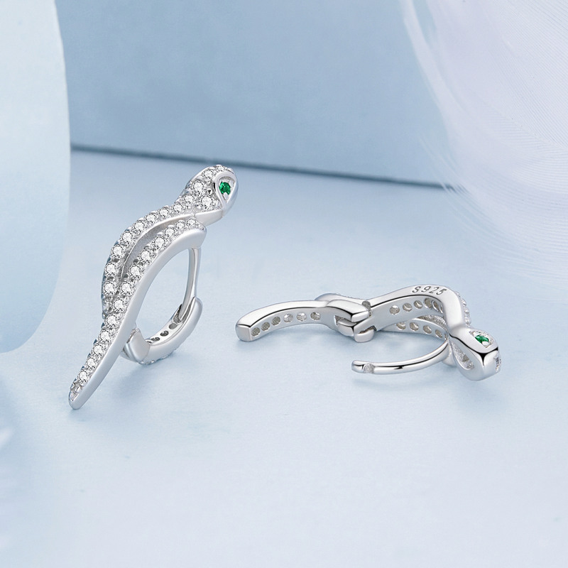 Hot-selling Pure Silver S925 Serpentine Snake Ear Stud Earrings Plated Platinum Zircon Animal Earrings BSE669 Snake Earrings Cuff