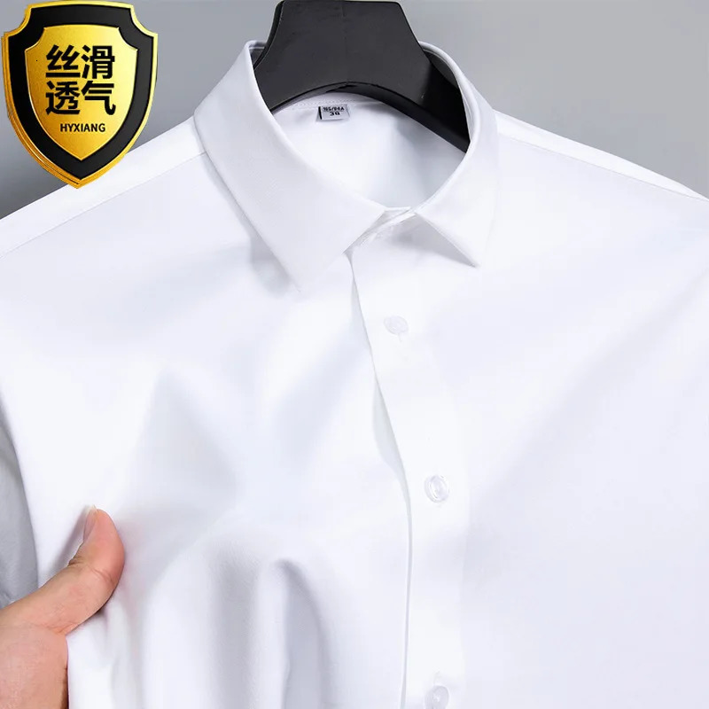 Summer shirt mens white glossy non ironing wrinkle resistant ice silk casual highend seamless business 250807