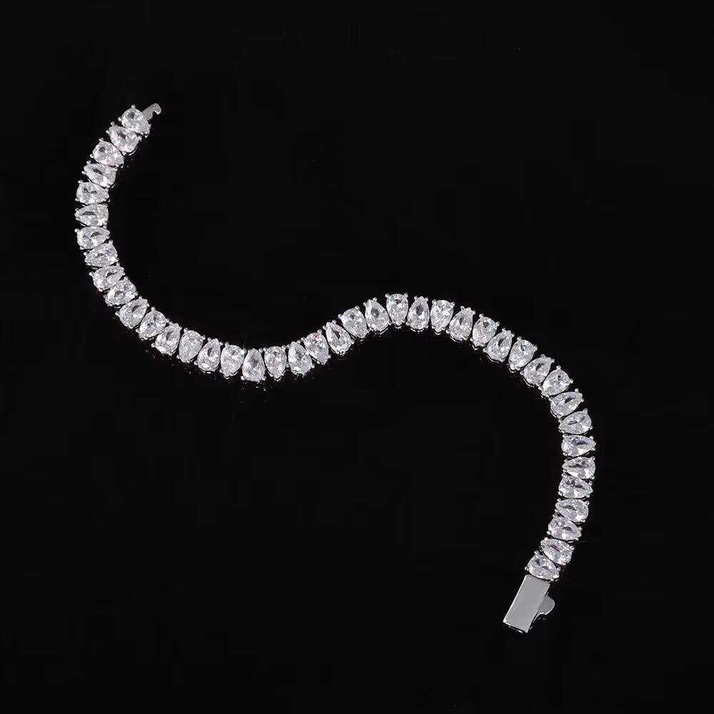 Silver Plated Hiphop Jewelry Teardrop Shaped Diamond Tennis Chain Bracelet Iced Out Cubic Moissaniteia Womens Tennis Bracelet