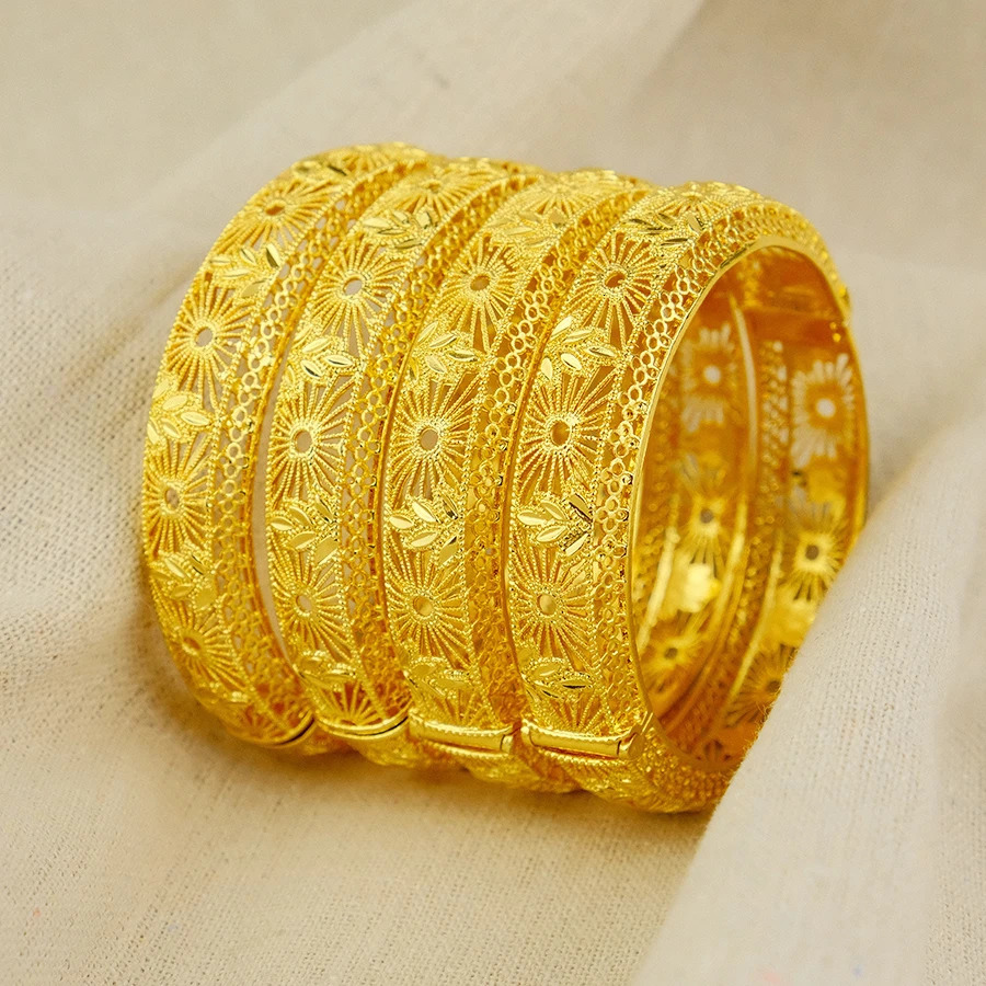 1/4Pcs Dubai 24K Gold Color Bracelets For Women Jewelry s Indian Bangles African Arabic Wholesale Wedding Bridal 250805