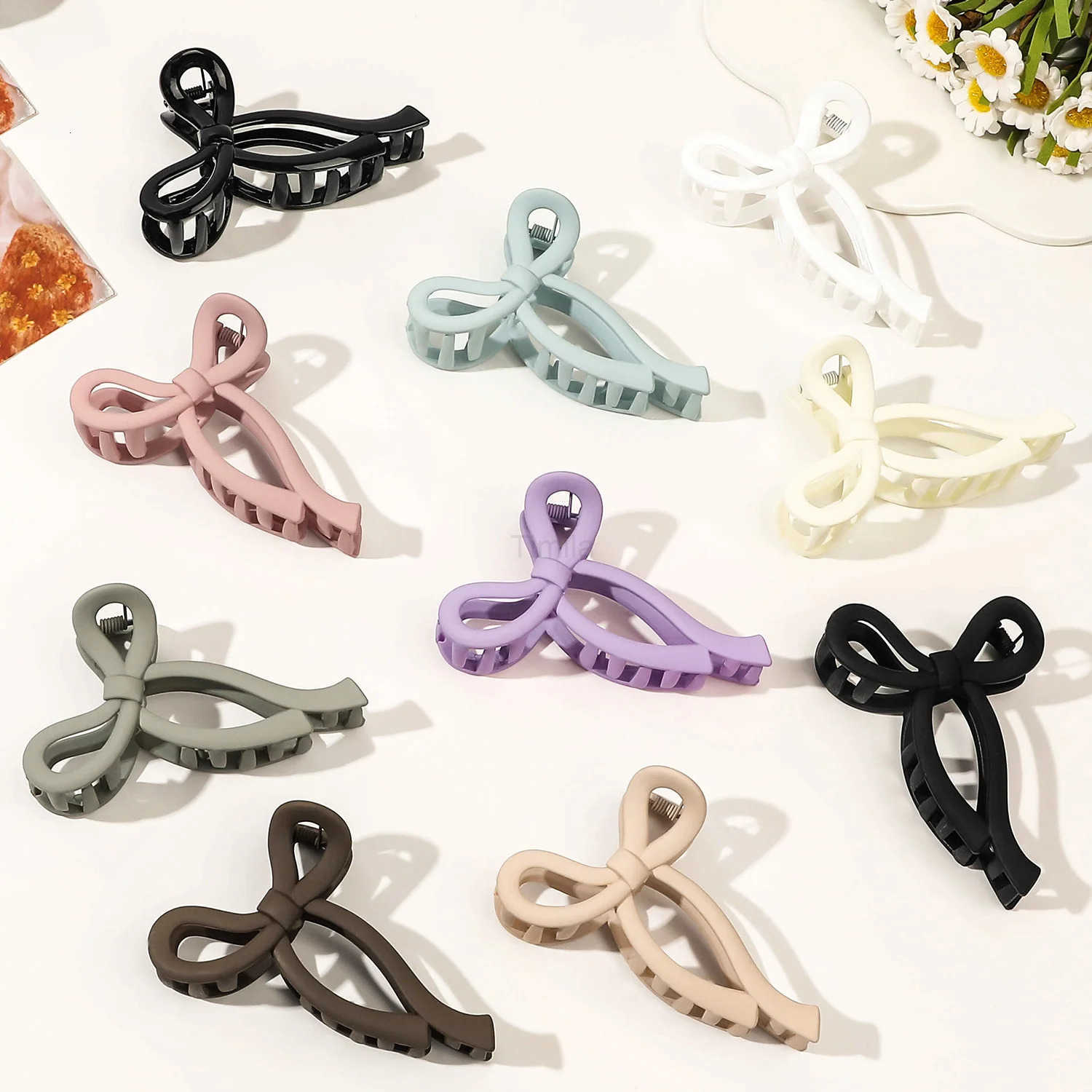 Matte Bow Large Hair Claw Crab Ponytail Hair Accessories for Women Acrylic Bowknot Hair Clips Hairpins Girls Barrettes Headbands U250807