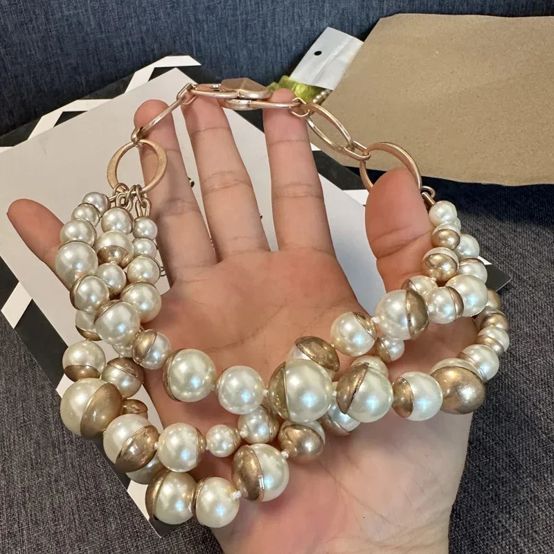 Vintage Elegant Glass Pearl Multilayer Short Necklace for Women Chokers Collares and Bracelet 250730