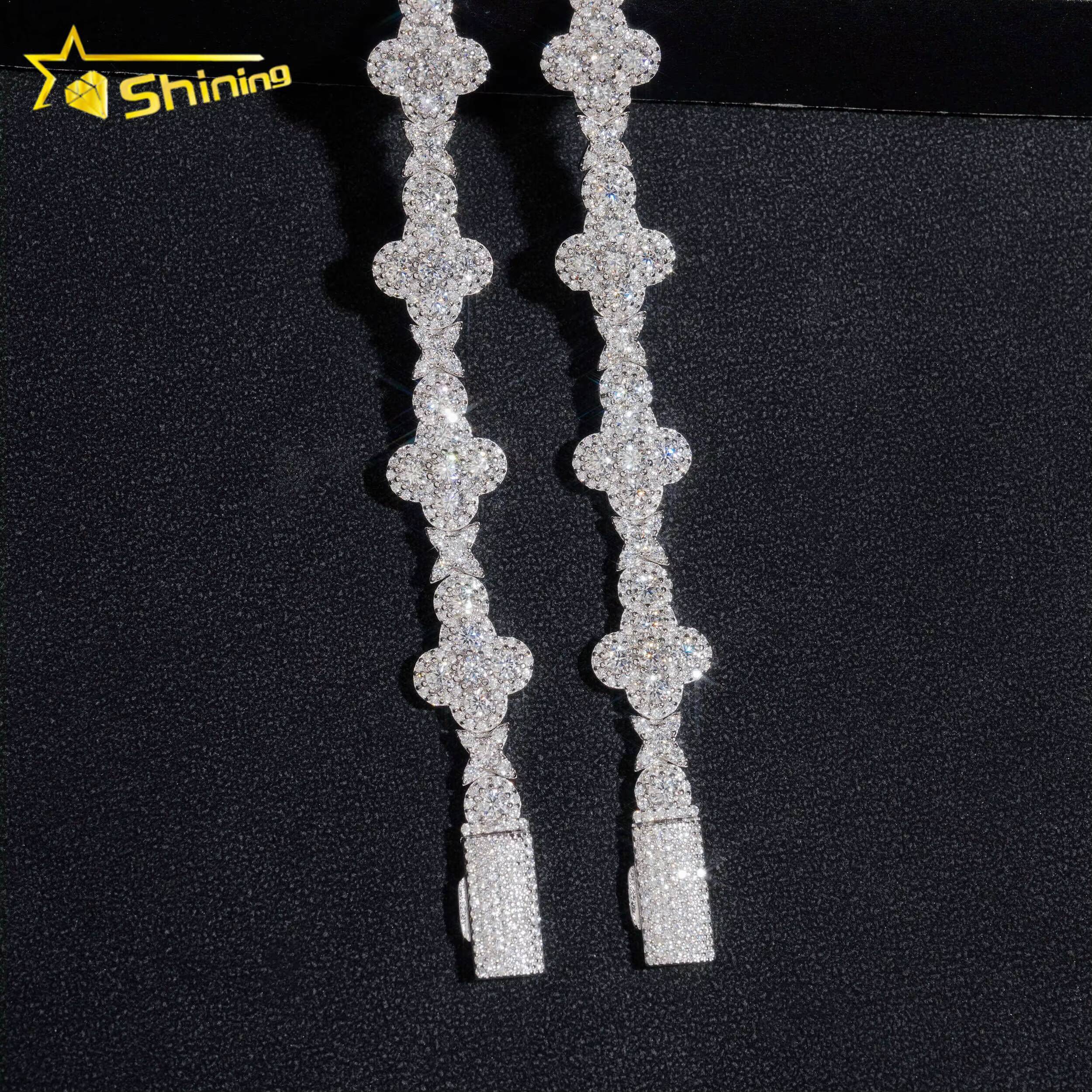 New Cross Collection Necklace Mens 925 Sterling Silver VVS Moissanite Diamond Iced Out Cross Star Link Chain