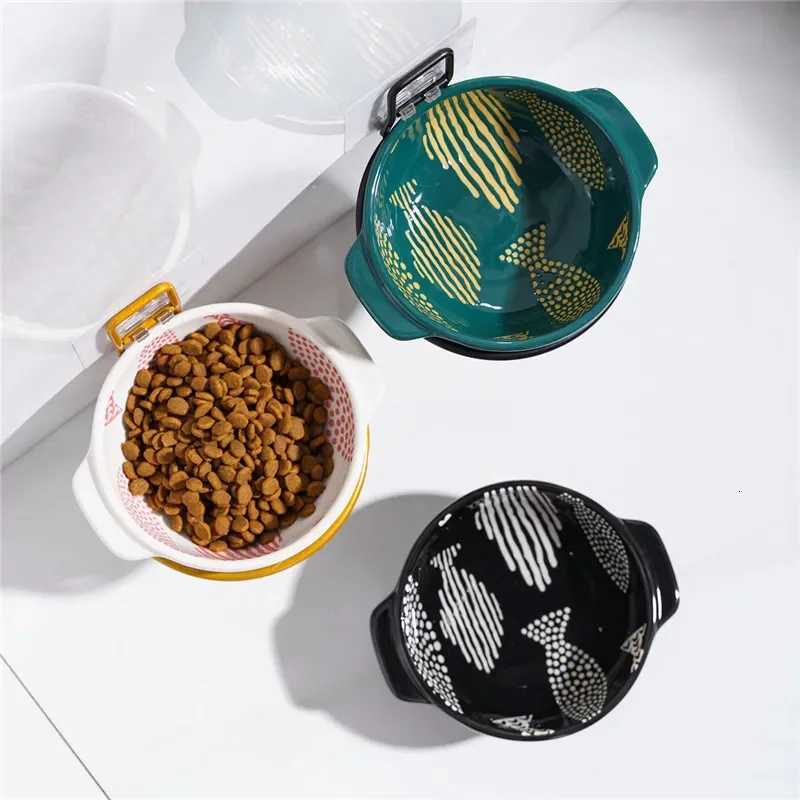 Fashion Hanging Cat Dog Bowl Feeder Suspension Type High Foot Neck Protection Ceramics Dishes for Pets Cage Accessories Y250806