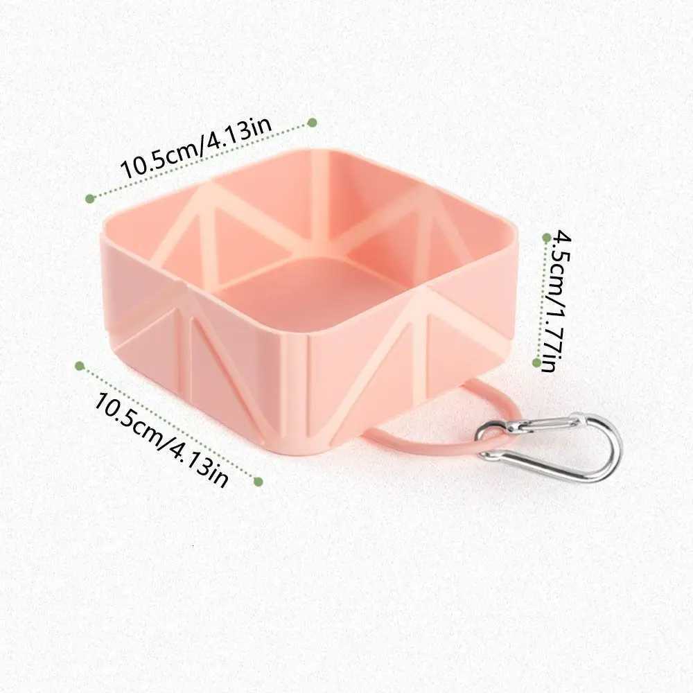 Soft Anti Slip Folding Pet Bowl Food Grade with Carabiner Portable Dog Feeder Square Foldable Silicone Dog Dish Travel Y250806