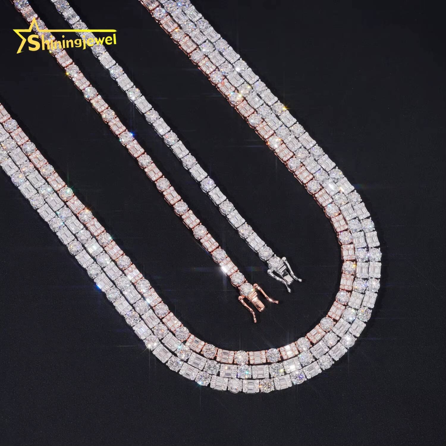 Trendy 925 Sterling Silver Tennis Chain Moissanite Jewelry GRA Certificated Emerald Cut Moissanite Tennis Necklace Men Women