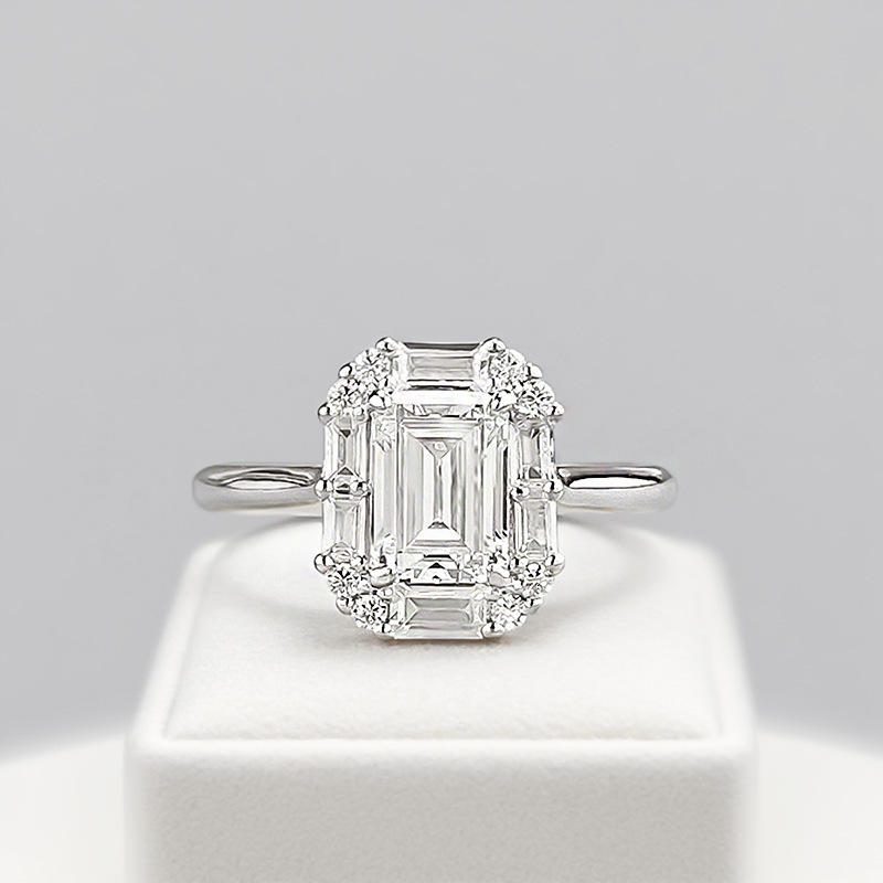 Hui Zhi Wing Jewelry New S Pure Silver Emerald Cut Small Rock Candy Daily Wear Wedding Ring