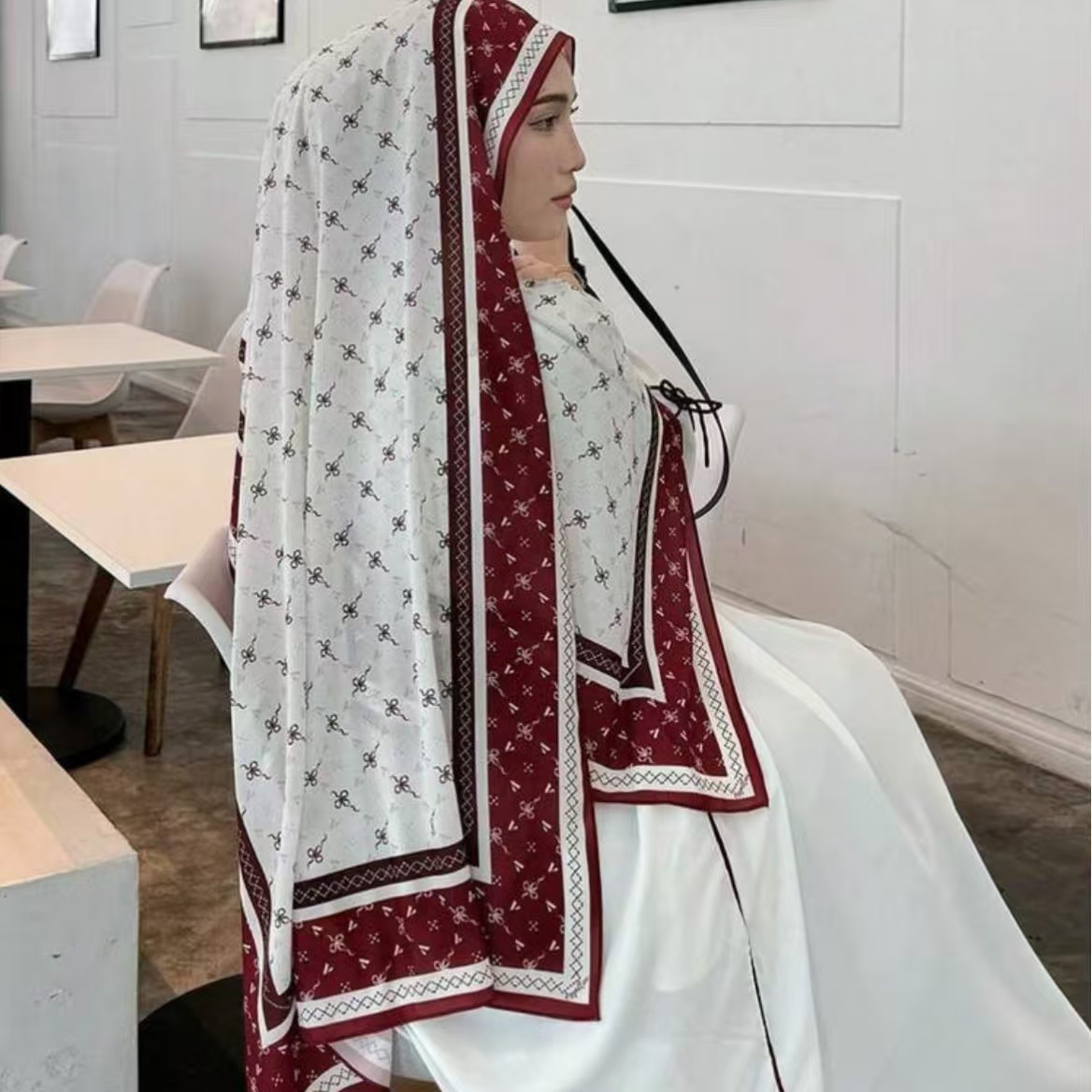 T1416 New High-end Printed Satin Chiffon Scarf Malaysia Gauze Scarf Long Scarf