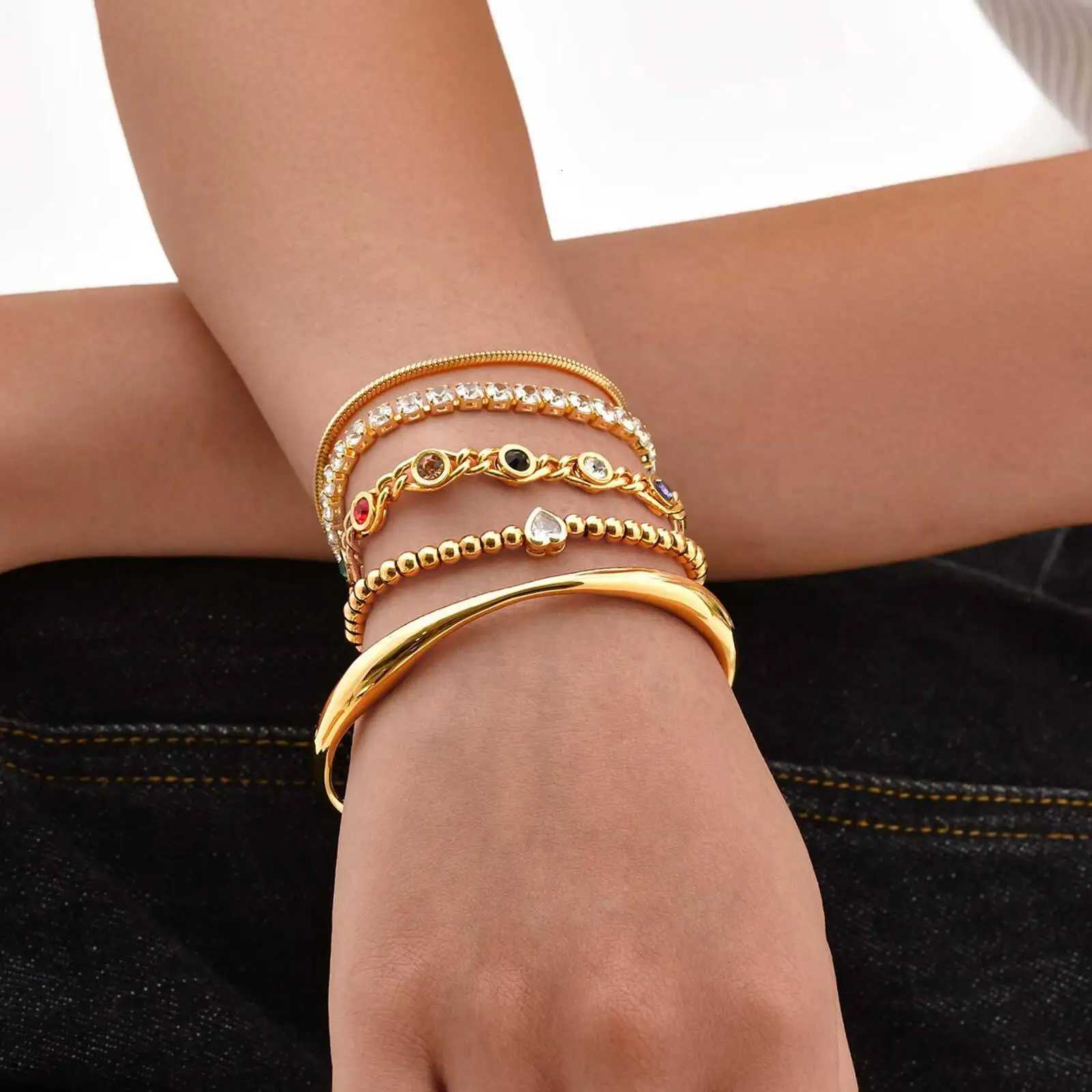 100% Zircon Heat Chain Bracelet Adjustable Gold Plated Stainless Steel Bracelet Cuffs Wristband Anniversary Gift for Women W250807