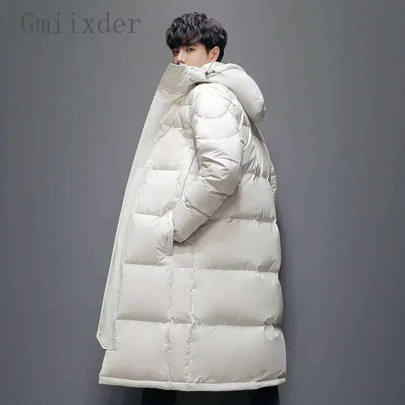 Gmiixder Unisex Warm Down Men's Thick Hooded Solid Zipper Parkas Women's Over-the-Knee Extra Long Winter Padded Jacket