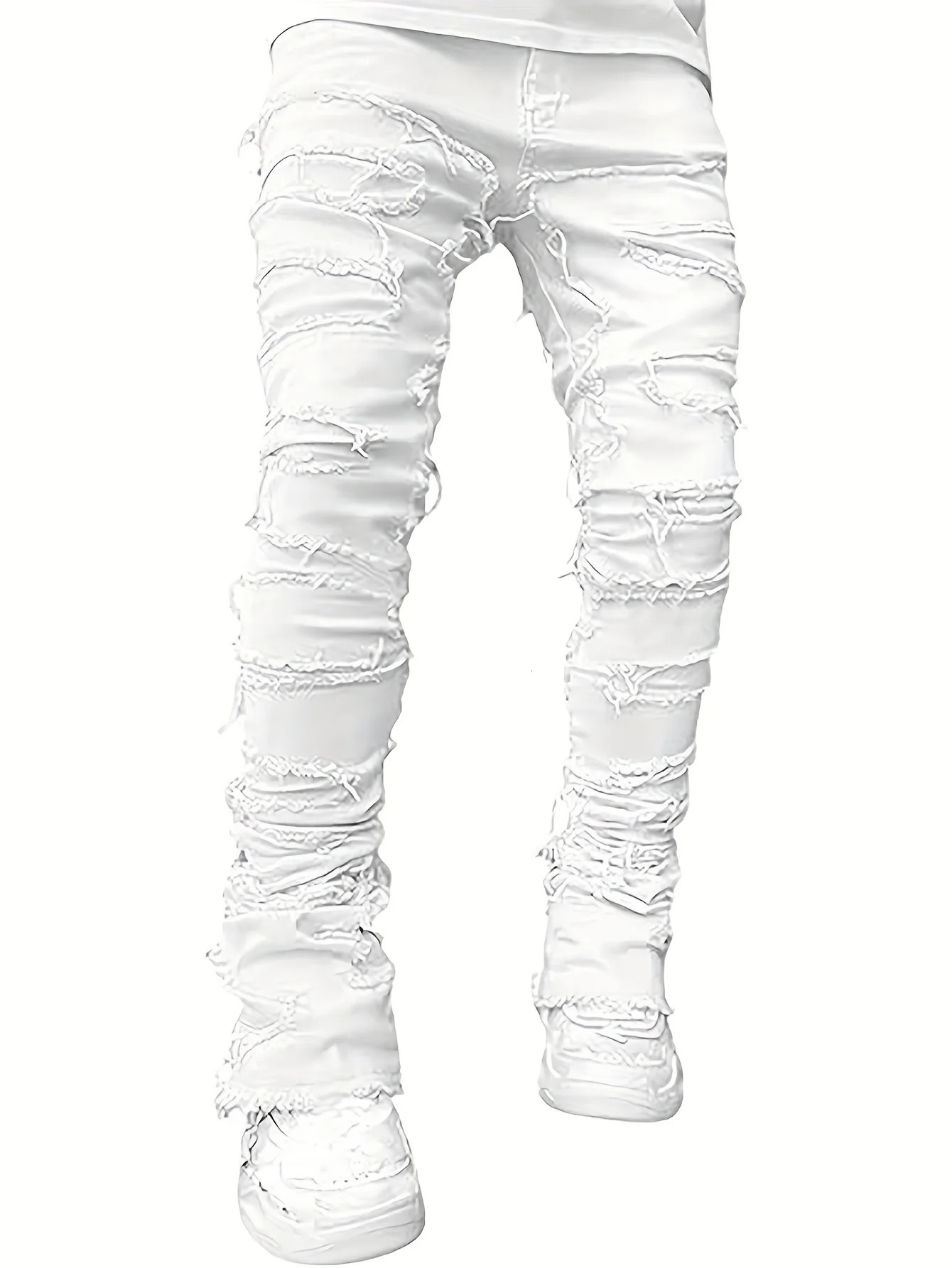 Y2k hiphop style fringed jeans mens casual street stretch 250807