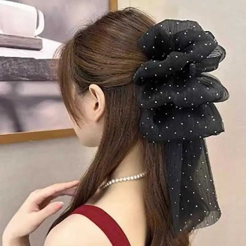 Vintage Elegant Rhinestone Decorated Mesh Hair Clips Set of 2 Large Non-Slip Grip Floral Hair Clips Fabric Bow Decor U250807