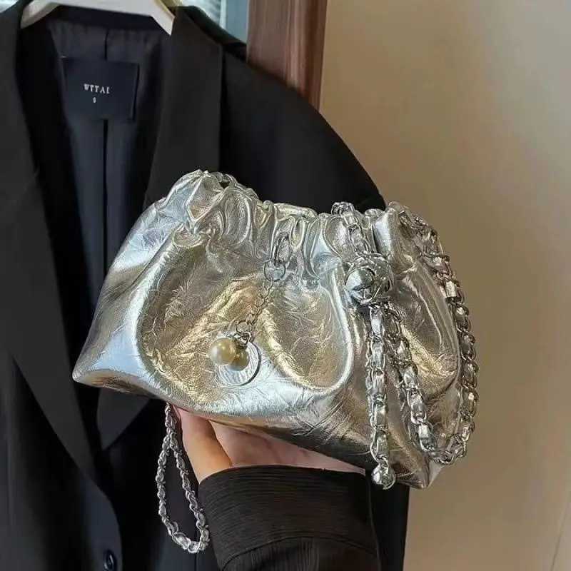 Silver Folded Chain Buet Bag Womens Crossbody oulder Bag Summer New Sle Casual Soft Handle Polyester Magnetic B... Z250807