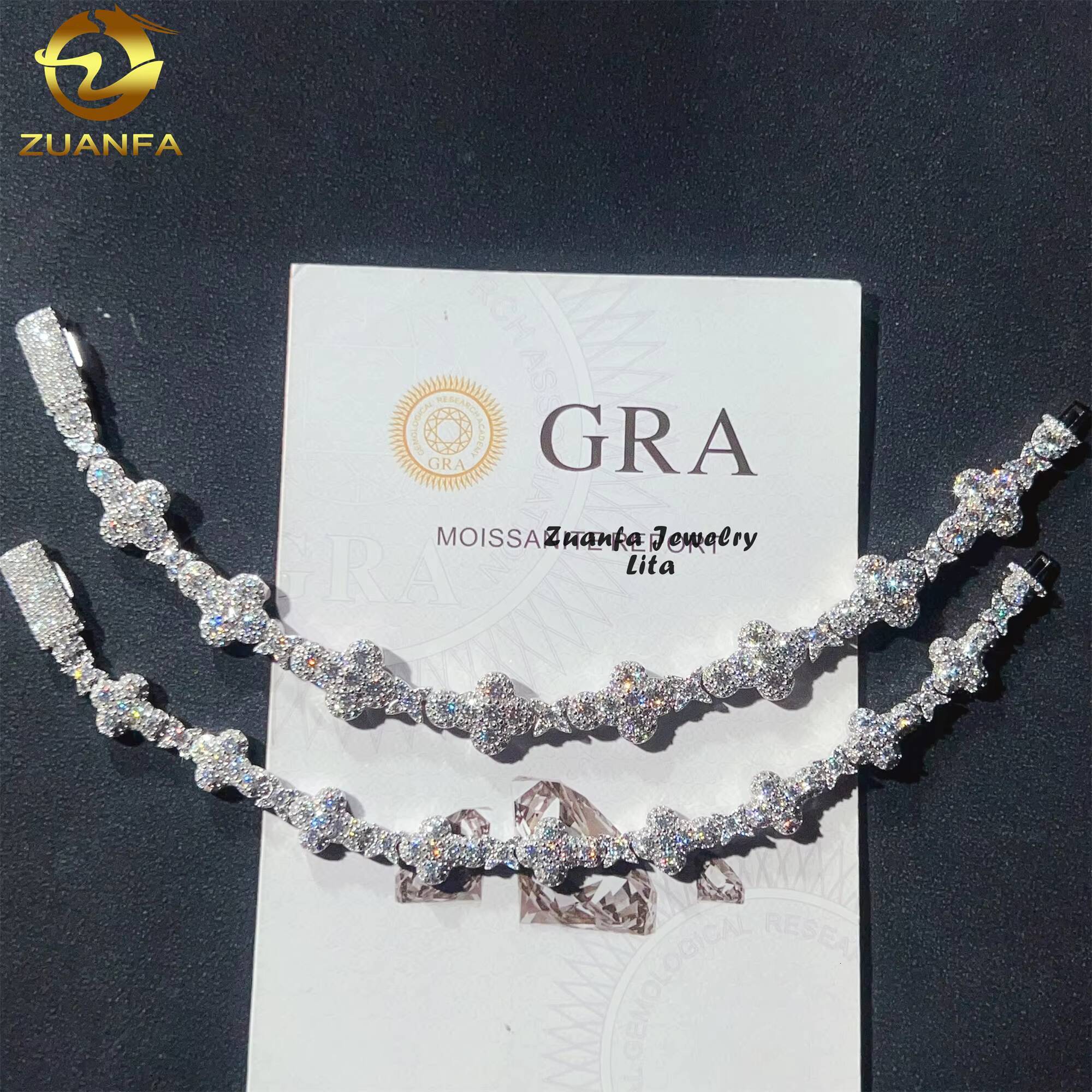 Iced Out Jewelry 925 Sterling Silver GRA Certificate Diamond Moissanite Cuban Link Chain Cross Bracelet