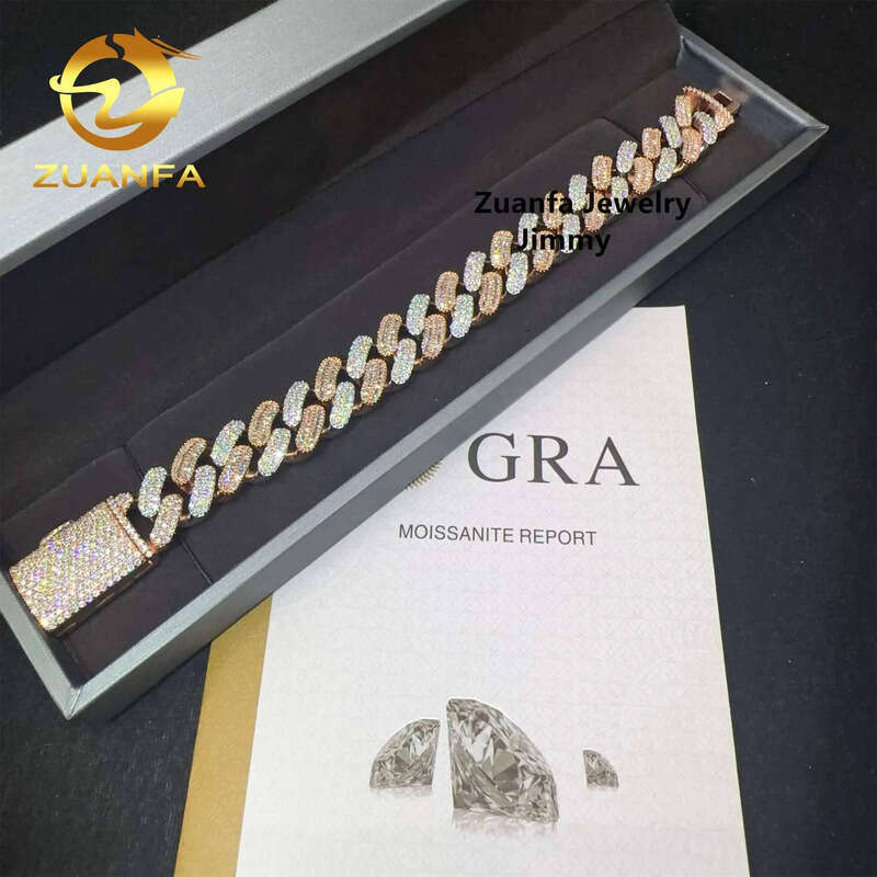 Pass Tester Hip Hop Sier Two Tone Color Rapper Jewelry Popular VVS1 Moissanite Dia Cuban Link Bracelet Men