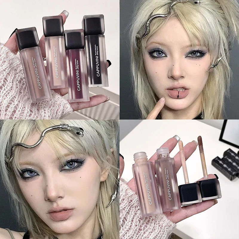 Obsidian Black Matte Lip Glaze Nude Base Deep Lip Primer Waterproof Dark Retro Rose Brown Lipstick Pigment Gothic Style Makeup 250801