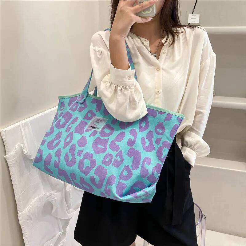 Designer Women's Shoulder Brand Handbags Fashion Large Capacity Leopard Canvas Bags Shopping Tote Bag Female Purses