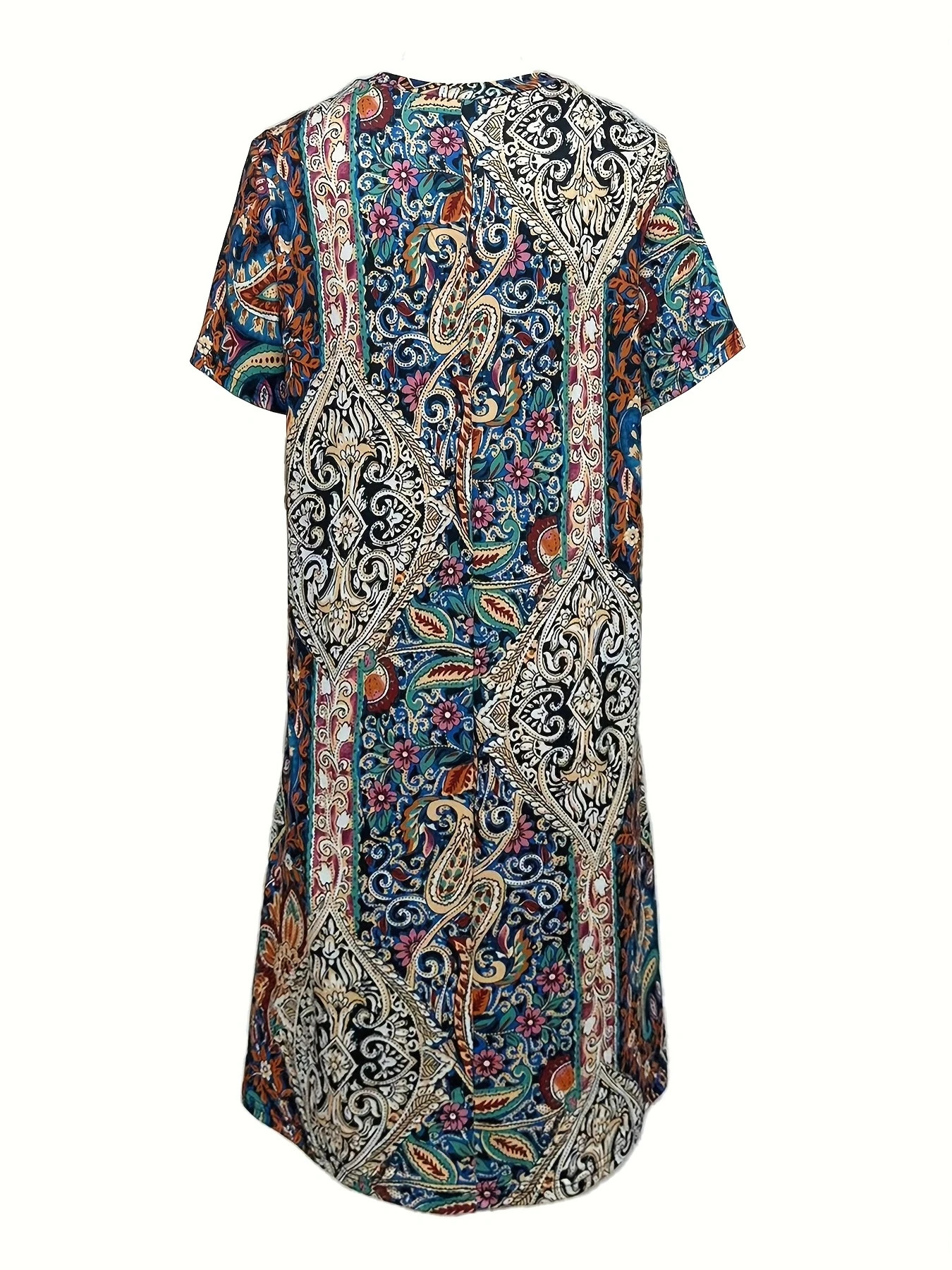Plus size European and American crossborder spring summer casual Vneck printed short sleeve dress 250807