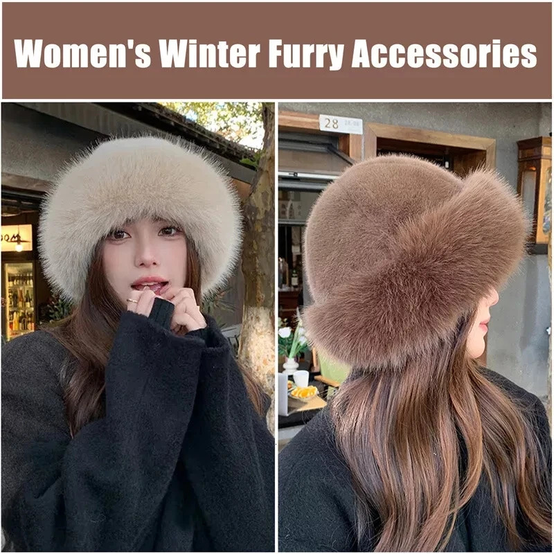 Cozy Faux Fur Hat Casual Breathable Warm Hat Stylish Plush Cap Ladies Winter Solid Fisherman Cap Women Fluffy Plush Bucket Hat 250806