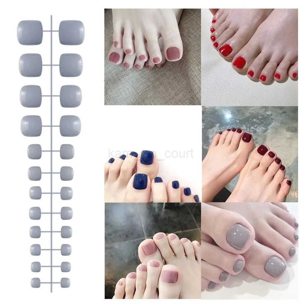 24Pcs New Detachable Solid Color Fake Toe Nails Full Cover Wearable False Toenails Bright Manicure Press-on Nails Women Manicure M250807