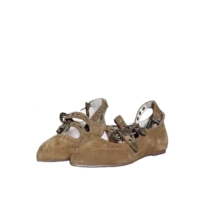 Designer Retro Riveted High Heels 2025 New T-shaped Single Belt Pointed Thick Heels Women's Shoes