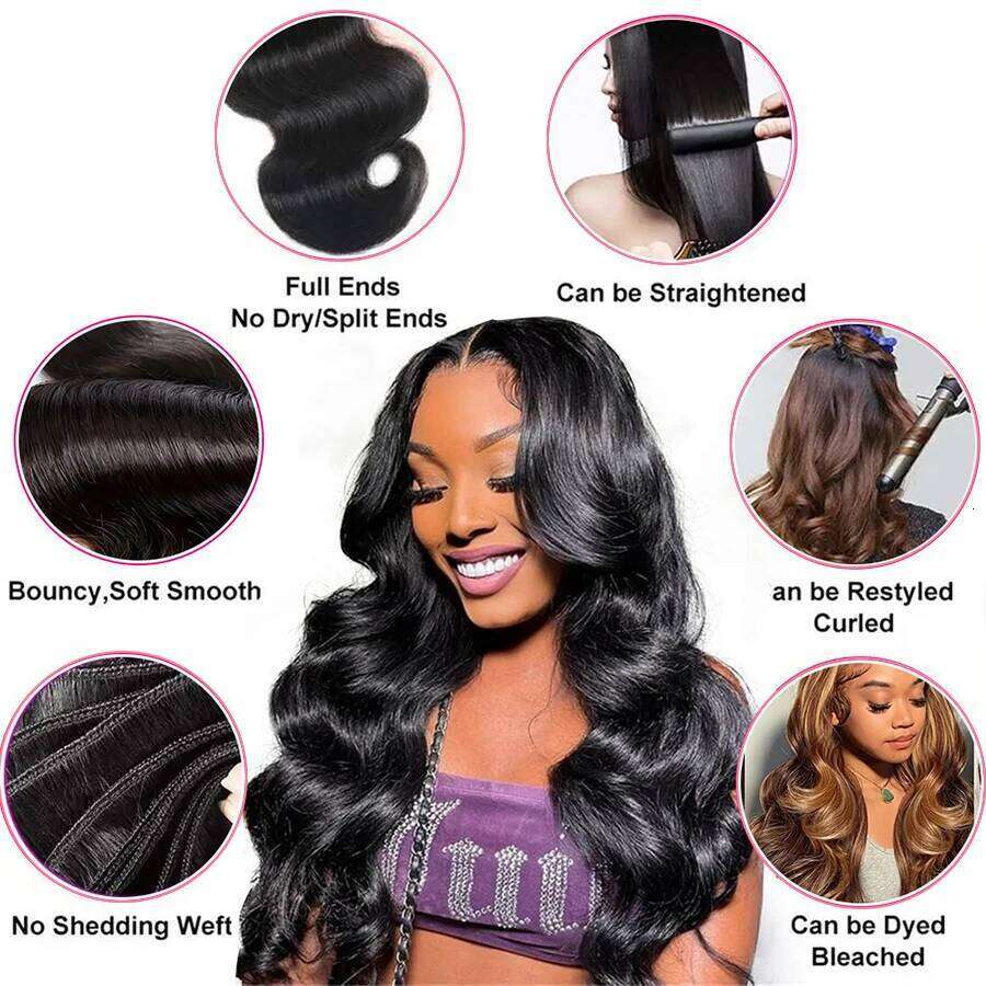 Body Wave Brazilian Weave 100% Natural Black Human Hair Extensions synthetic 3 PCS Bundles